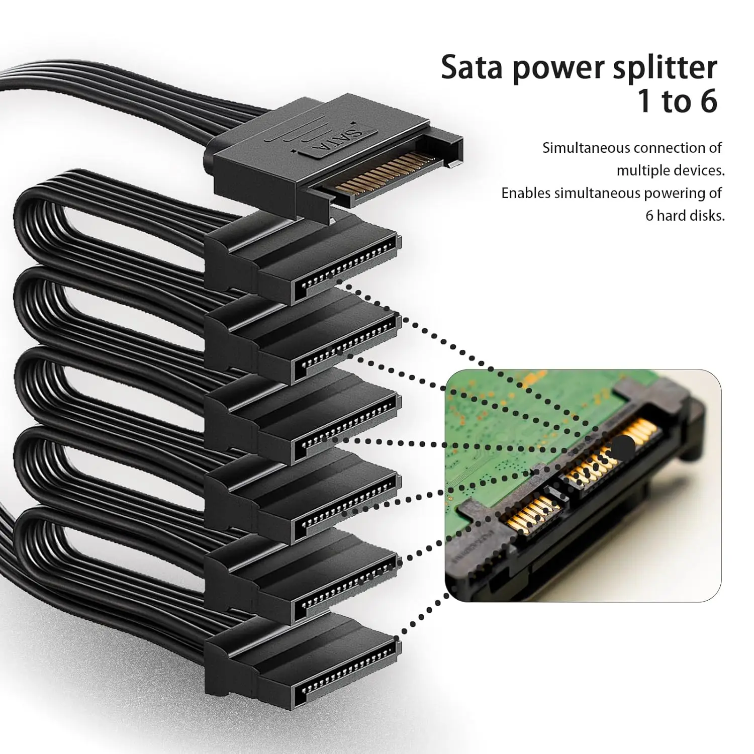 Cable divisor de alimentación Sata de 6 vías, SATA de 15 pines a 1 a 5/6 para HDD, SSD, unidades ópticas, Cable de extensión de suministro de conector de alimentación sata