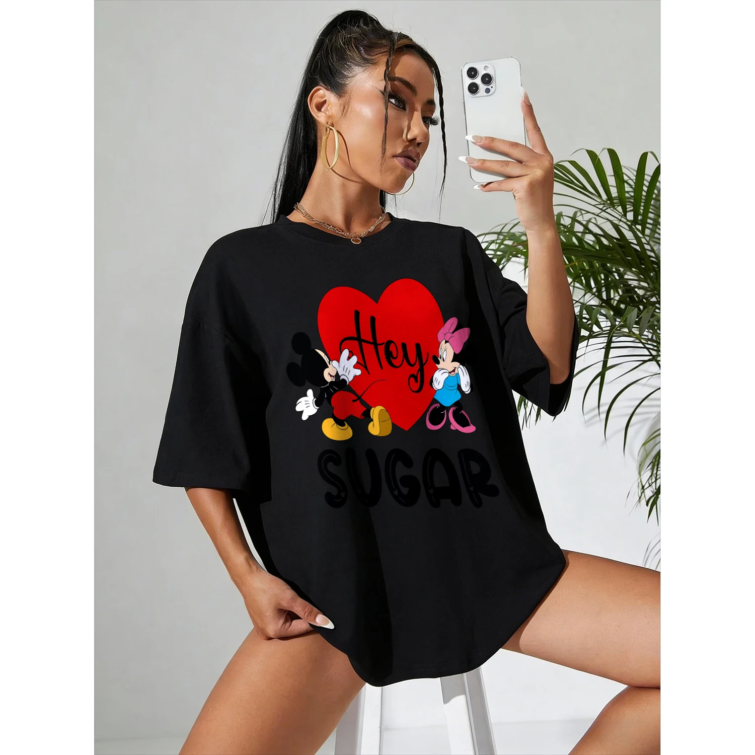 

25/26 Эта футболка Disney с принтом Микки Мауса из чистого хлопка, полная текстуры, дышащий высококачественный пригородный топ из чистого хлопка