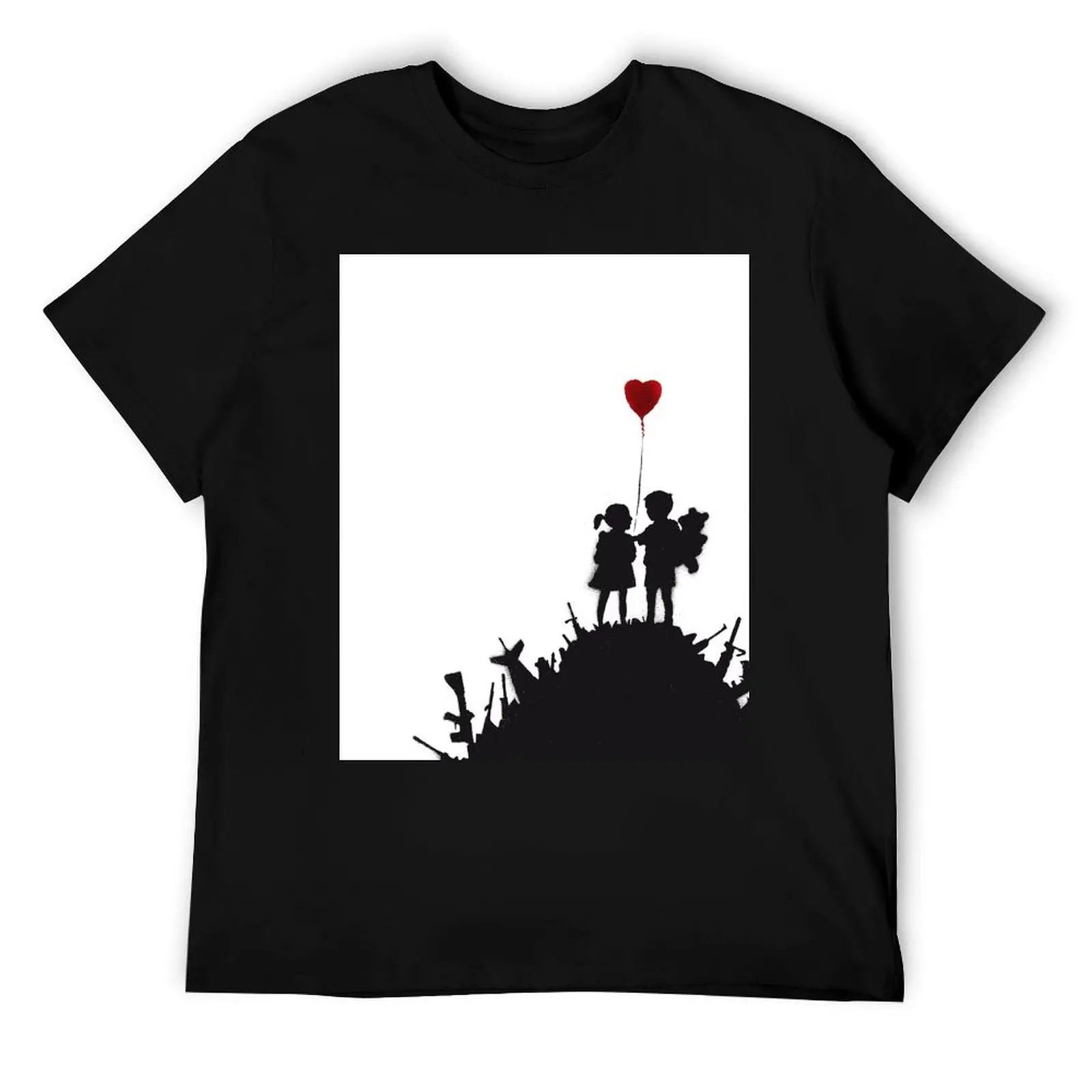 

Banksy graffiti children boy and girl with heart balloon on a pile of weapons Art for Kids, just a platform HD T-Shirt