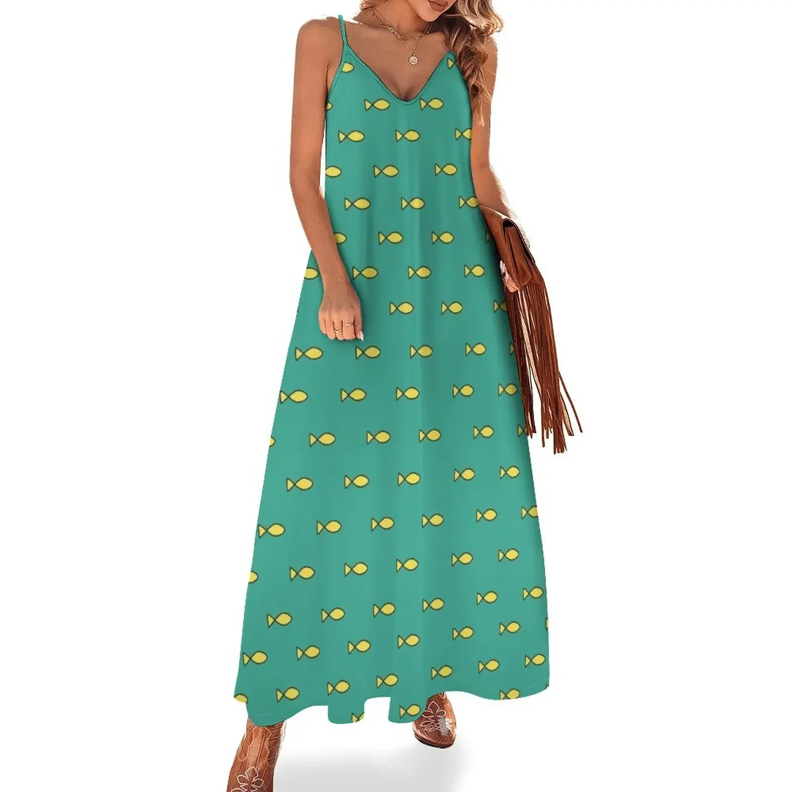 

Yellow Fish Pattern Sleeveless Dress summer dress korean women women dress women's evening 2024