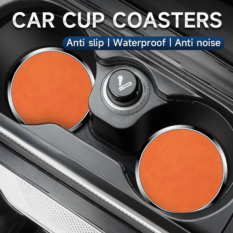 

NEW 2PCS Non-slip Car Water Cup Pad Mat Alloy Leather For Bottle Holder Coaster Auto Interior Anti-skid Cup Holders 7CM For BMW