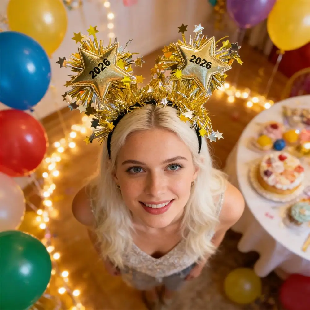 طوق الشعر تصميم ذهبي 2026 رأس السنة الجديدة عقال الطرف الديكور التصوير الدعامة ليلة رأس السنة هدية الاحتفال التبعي
