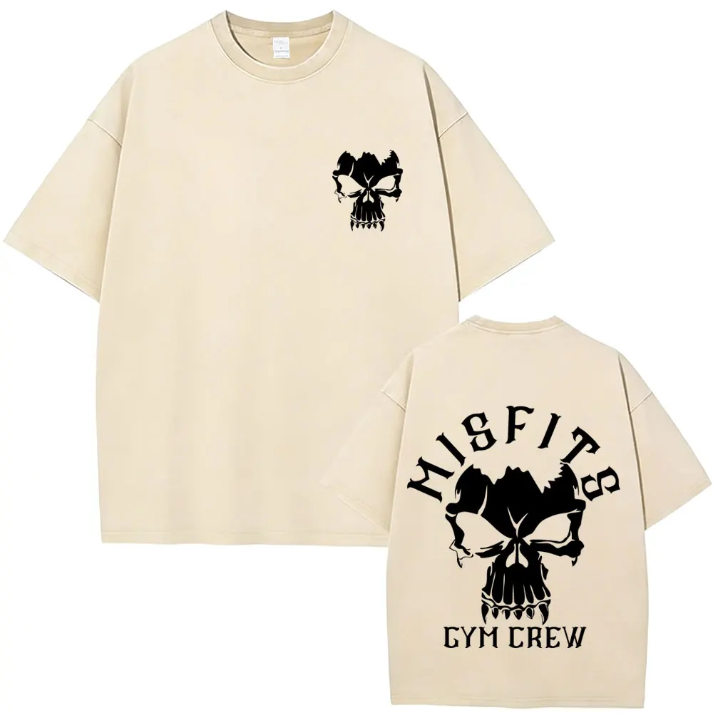 

Misfits Gym Crew Skeleton Vintage Washed T-shirt Men Women Fitness Casual Oversized T Shirts Men's Hip Hop Fashion Streetwear