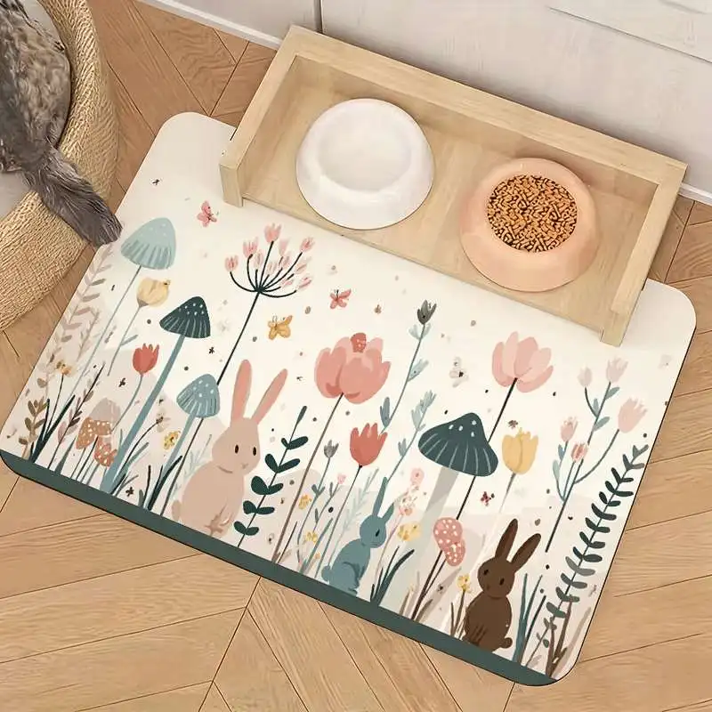 Bohemian Cottagecore Floral Rabbit Mushroom Pattern Decorative Runner Mat for Vanity Console Table Nursery Area Polyester Home D