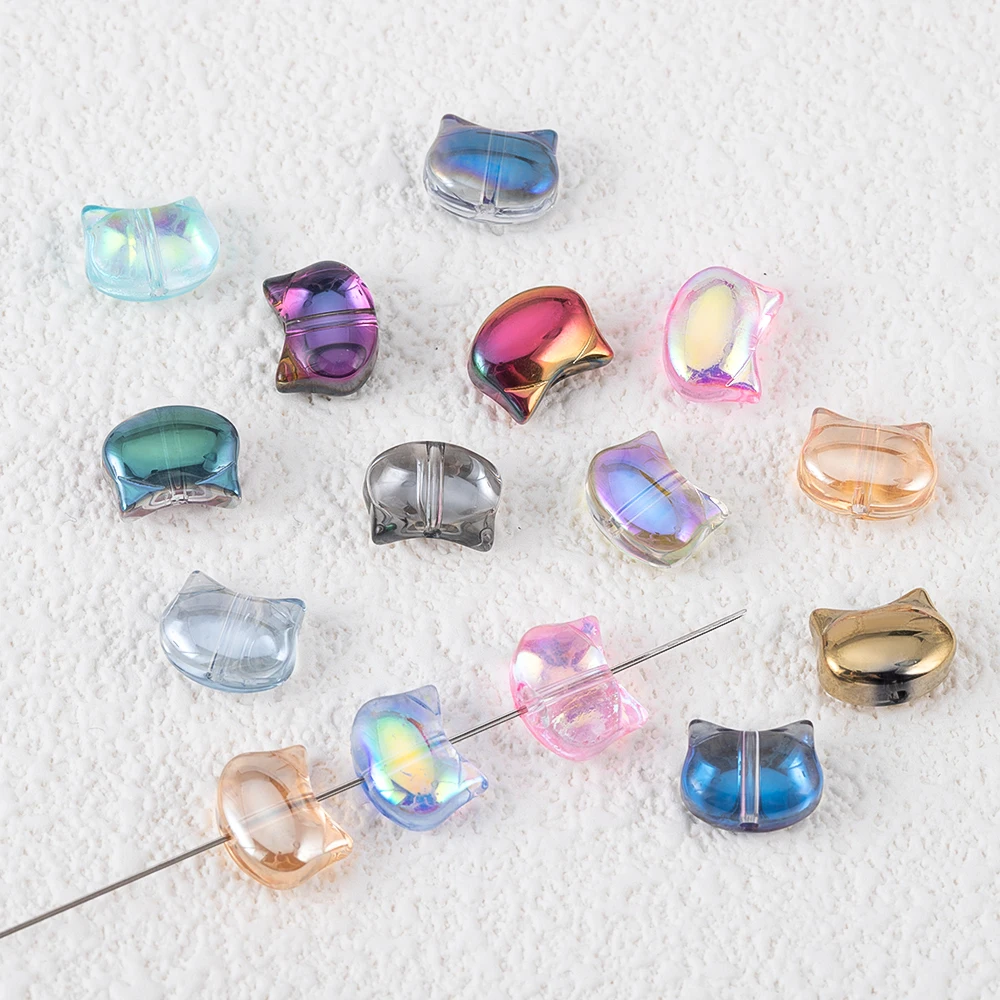 50pcs Colorful Cat Head Glass Spacer Beads for DIY Bracelet Necklace Mobile Phone Chain and Keychain Making Accessories view 5