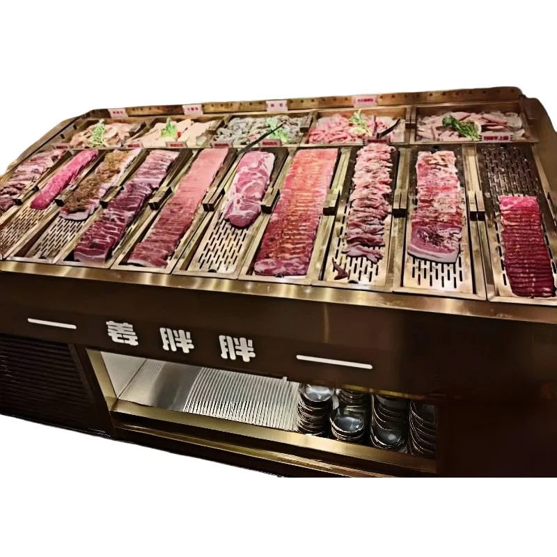 Luxury Gold-Toned Advanced Spray Display Fridge - Tailor-Made For Sliced Beef And Premium Meats In Buffet Settings