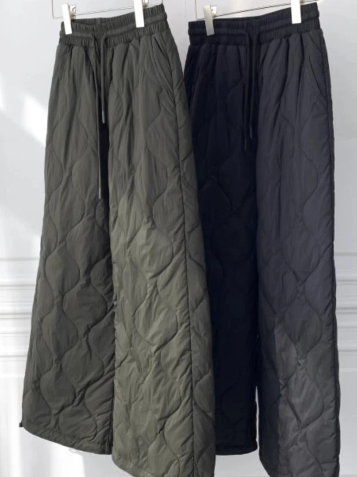 

Хлопковые брюки с эластичной резинкой на талии, женские ветрозащитные зимние брюки с поясом и ромбовидной прошивкой, повседневная одежда