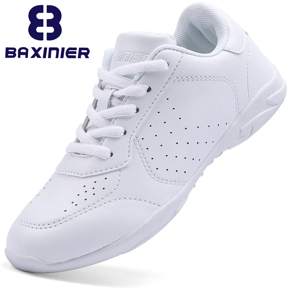 BAXINIER Girls White Cheerleading Shoes Youth Competition Dance Sneakers Women Flats Cheer Shoes Kids Training Walking Shoes