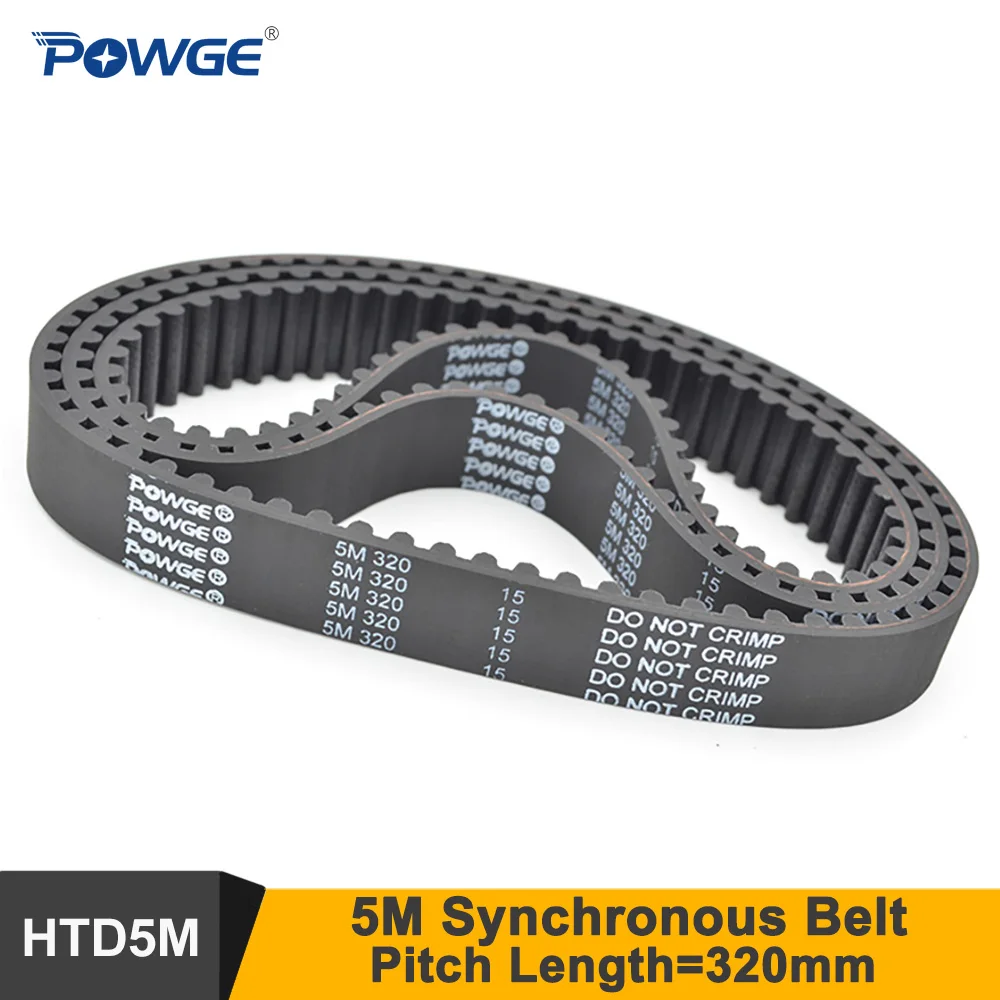 POWGE 320 5M Synchronous Belt Teeth=64 Width=12/15/20/25 Length=320mm Closed-Loop Belt HTD 5M Timing Belt Pulley 320-5M