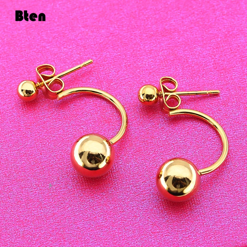 Bten New Gold Black Silver Color Double Side Earring Fashion Jewelry Stainless Steel Earrings Ball Women Double Stud Earrings