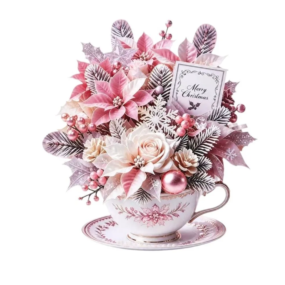 3D Pop Up Teacup Card Home Decor with Envelope & Message Note Christmas Greeting Cards Surprise Best Wishes Floral Bouquet Cards