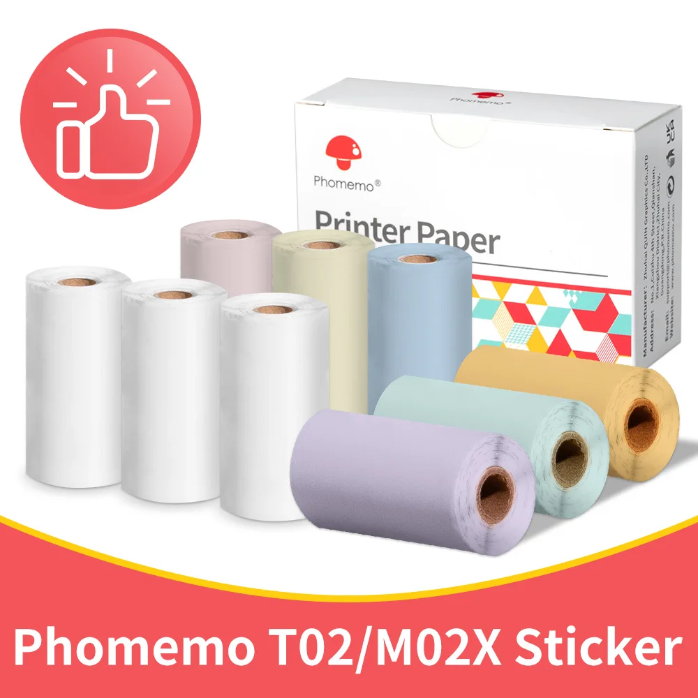 Phomemo-autoadesivo adesivo transparente, papel térmico para T02 M02X, etiqueta pegajosa, textos de fotos DIY, notas de estudo, impressão, 3 rolos