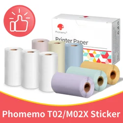 Phomemo-papel térmico autoadhesivo, adhesivo transparente para T02 M02X, etiqueta adhesiva, bricolaje, foto, textos, estudio, notas, impresión, 3 rollos