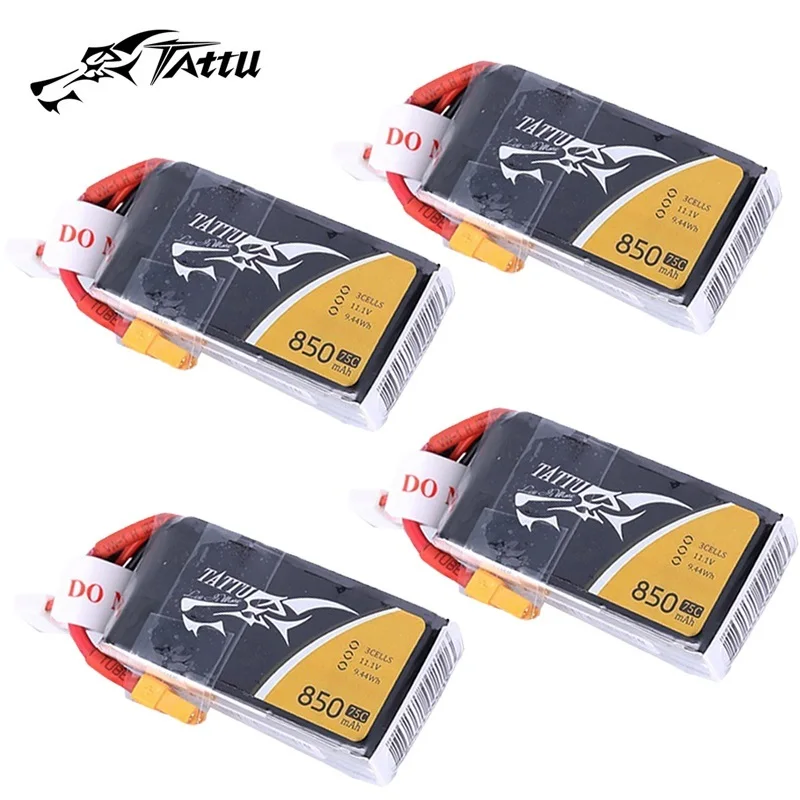 

4PCS TATTU 850mAh 75C 11.1V/14.8V LiPo Battery For RC Helicopter Quadcopter FPV Racing Drone Parts 3S/4S Rechargeable Battery