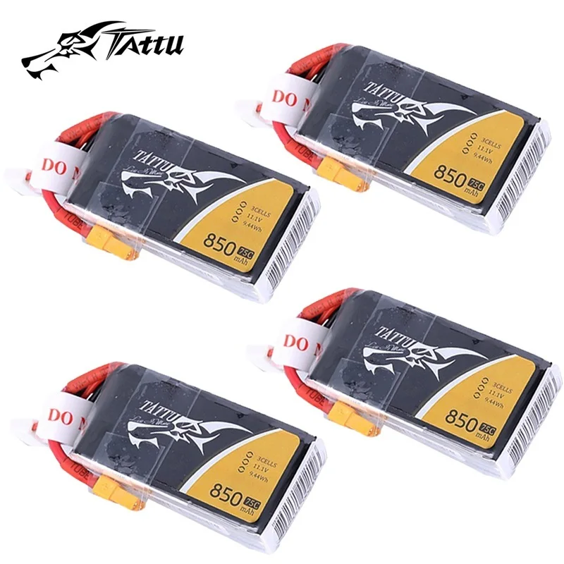 4PCS TATTU 850mAh 75C 11.1V/14.8V LiPo Battery For RC Helicopter Quadcopter FPV Racing Drone Parts 3S/4S Rechargeable Battery