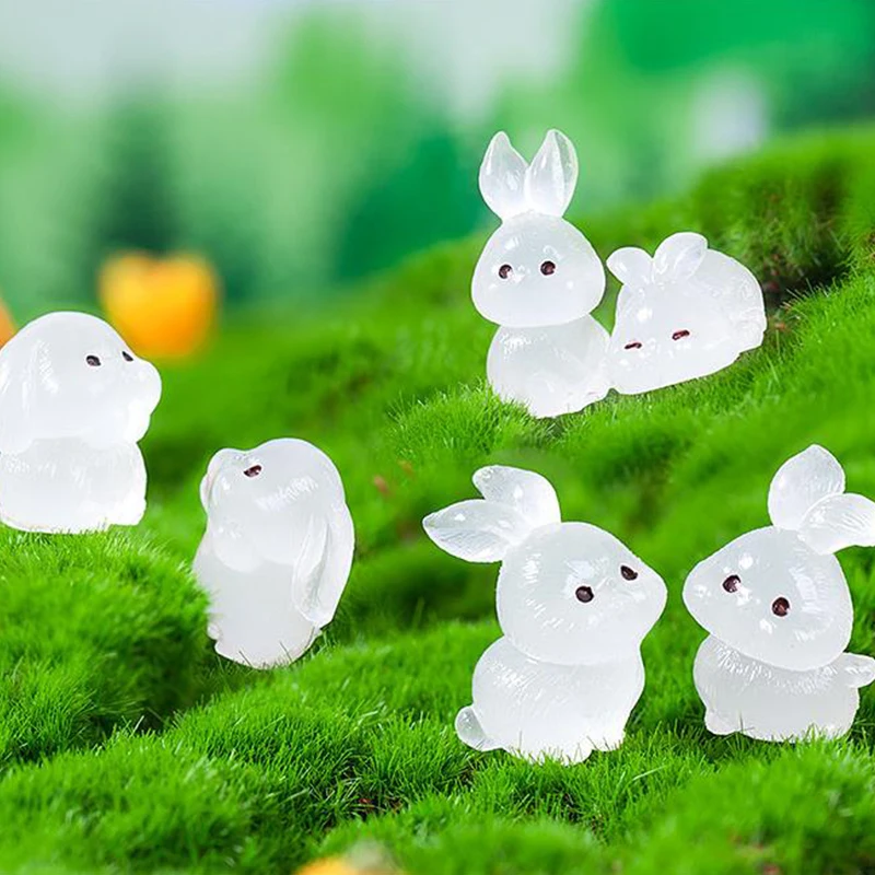 8PCS Luminous Rabbit Miniature Figurines Fairy Garden Decoration 8 Postures Cute Bunny Home Decor Glow At Night Desk Ornaments