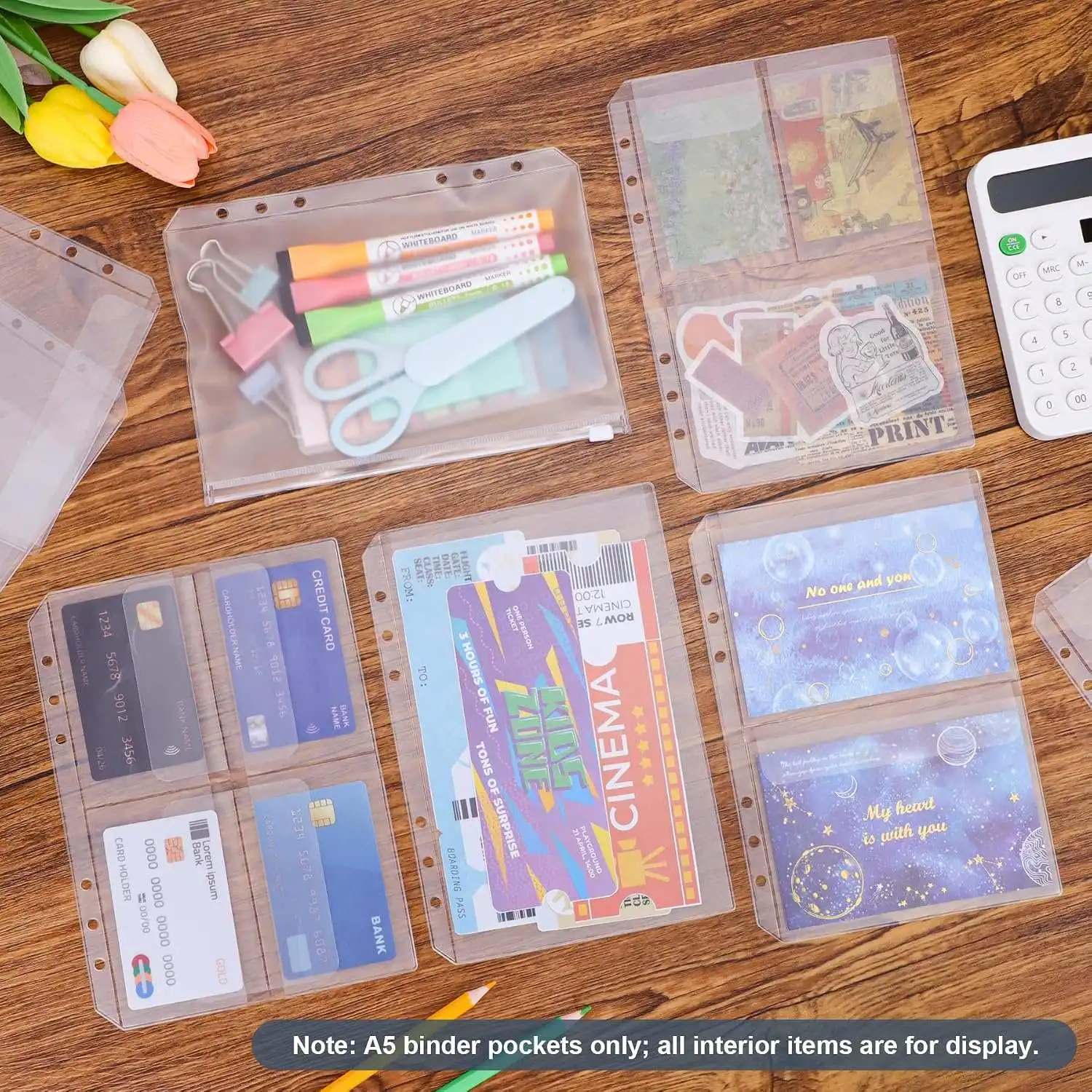 12PCS A5 Binder Pockets 6 Hole for Planner for 6 Ring Binder Waterproof Money Organizer Cash Inserts Card Sleeves Photo Holders