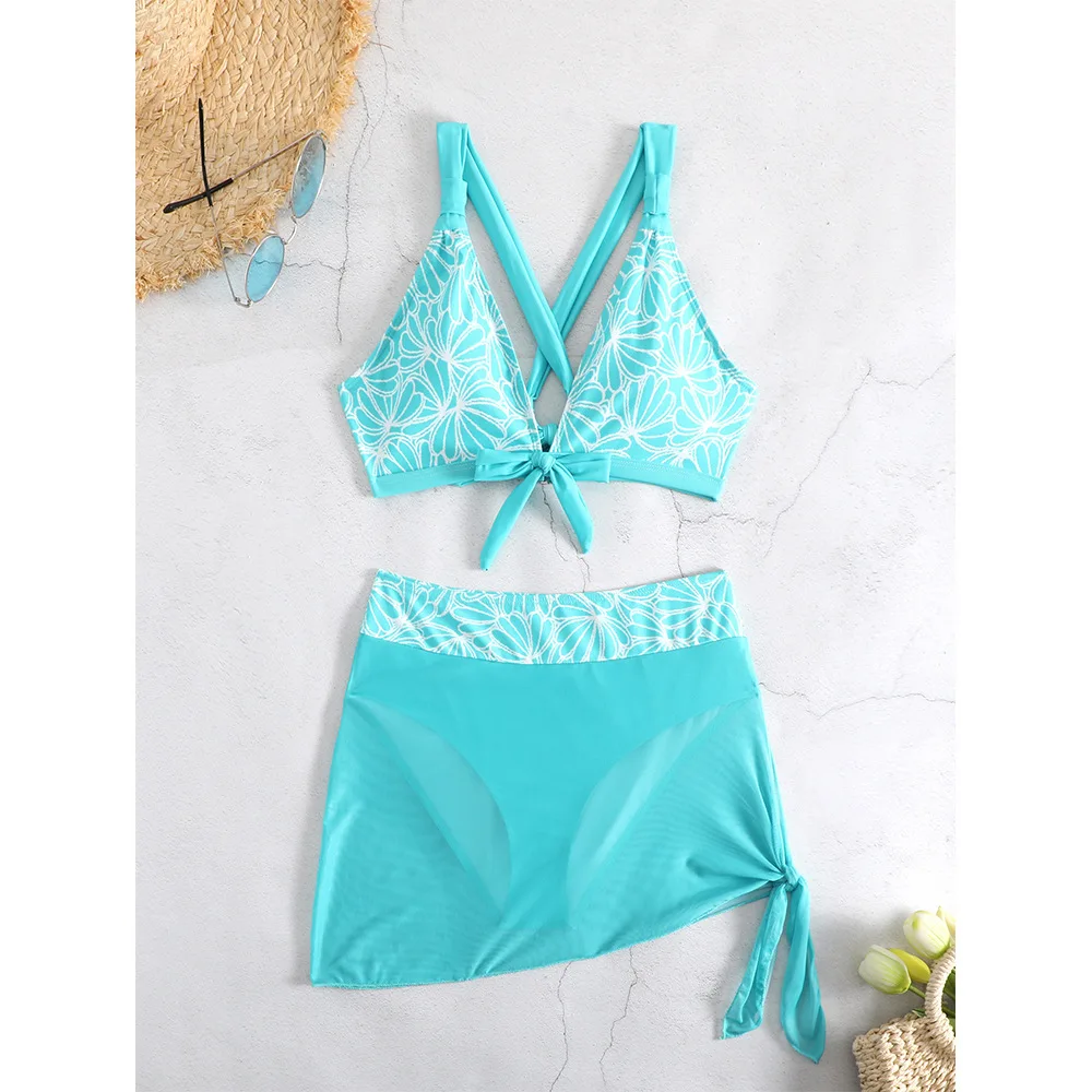 3Pcs/Set Women Bikini Set High Waist Swimming Suits Leopard Swimwear with Cover-up Skirt Set Summer Beachwear Bathing Suit 2025