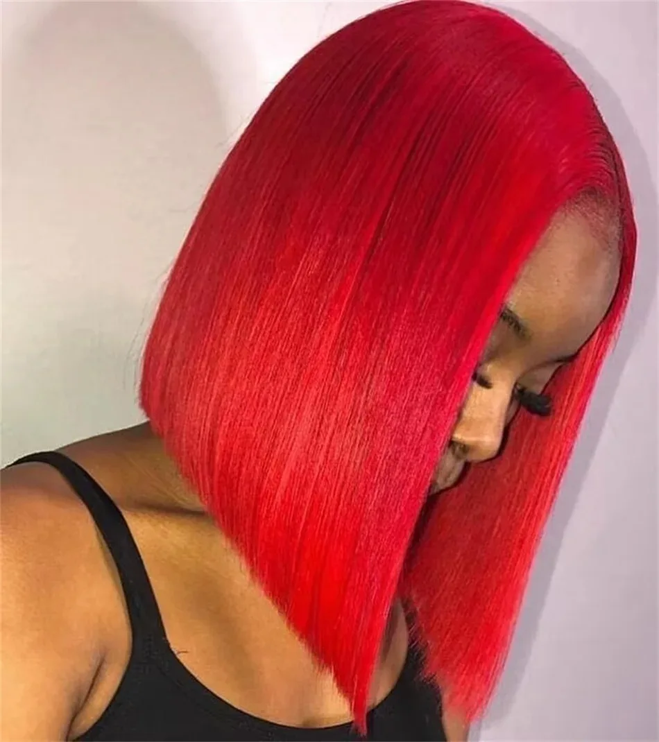 قصيرة بوب شعر مستعار حار أحمر بورجوندي 99j الملونة الدانتيل الجبهة الباروكات العظام مستقيم بوب شعر مستعار الدانتيل الباروكات الأمامية الاصطناعية للنساء