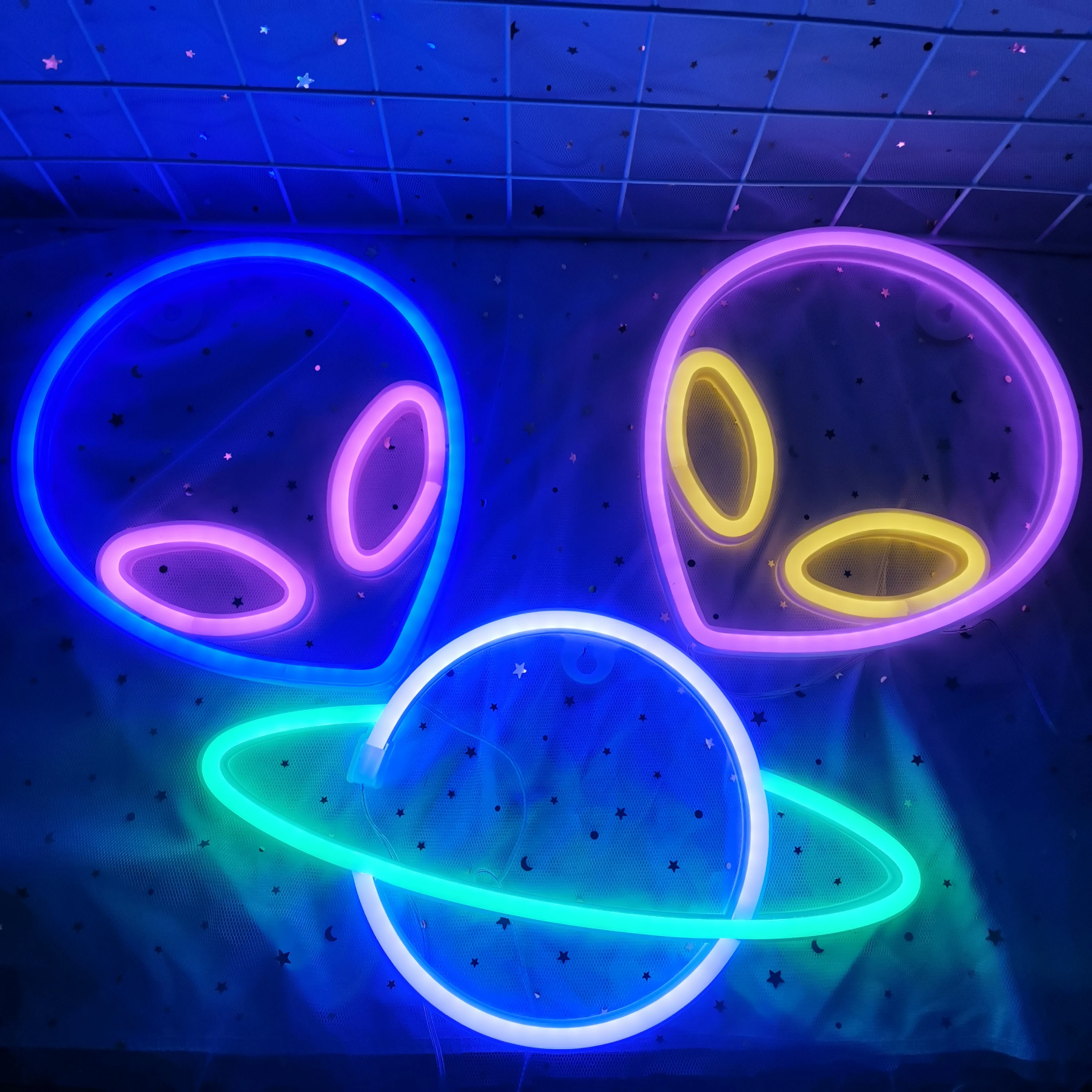 Planet Spaceman Alien Neon Sign Light Rocket Pattern Lamp LED Decor Children\'s Room Wall Party Birthday Halloween Xmas Shop Gift