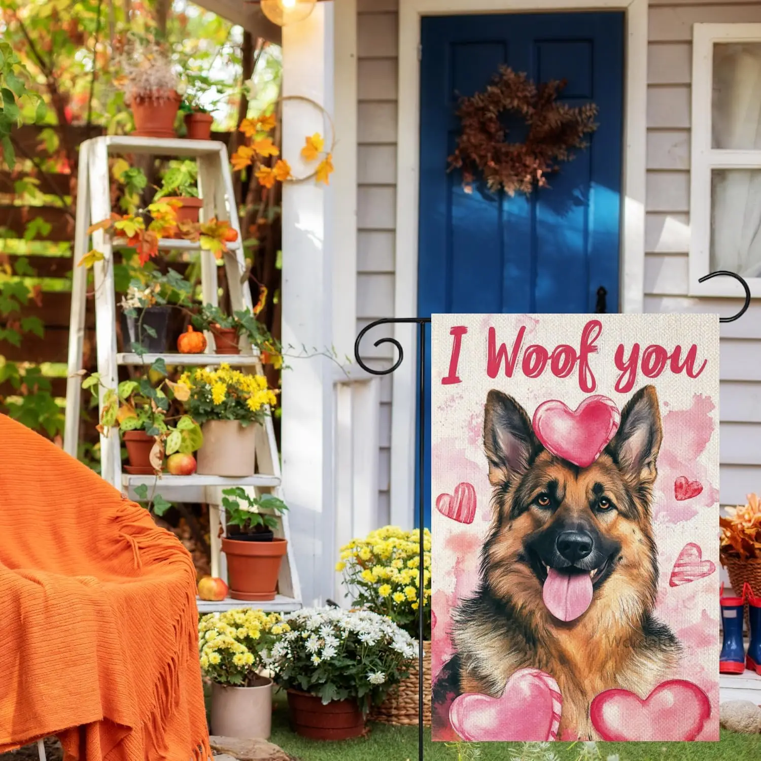 Wordatu Happy Valentines Day German Shepherd Garden Flags I Woof you Seasonal Decoration for Holiday Anniversary Wedding Yar uui