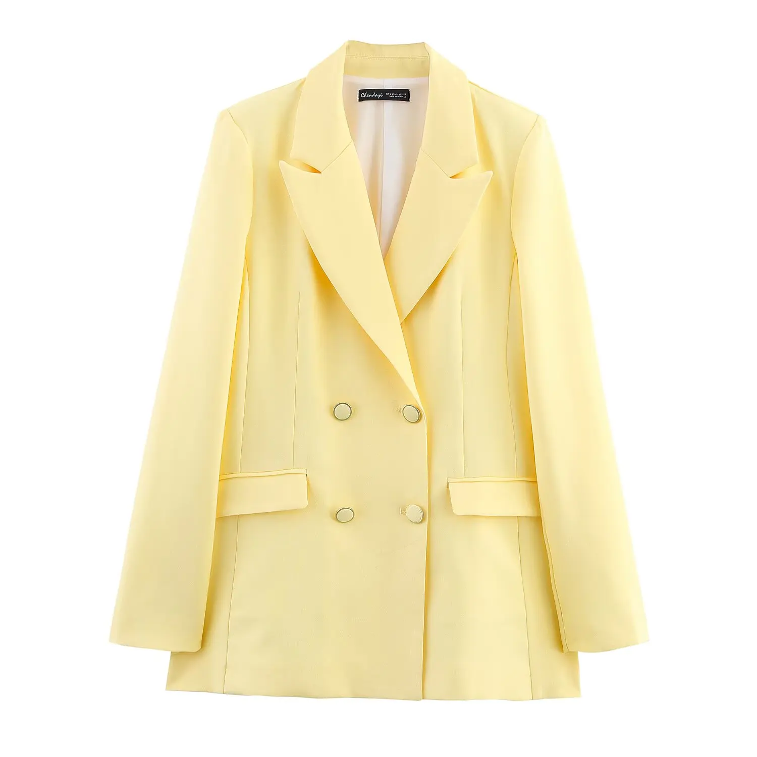 YYAHAHAS Vintage Butter Yellow Oversized Blazer Double Buttons V Neck Loose Jackets Fashion 2026 Spring Summer Elegant Outwears