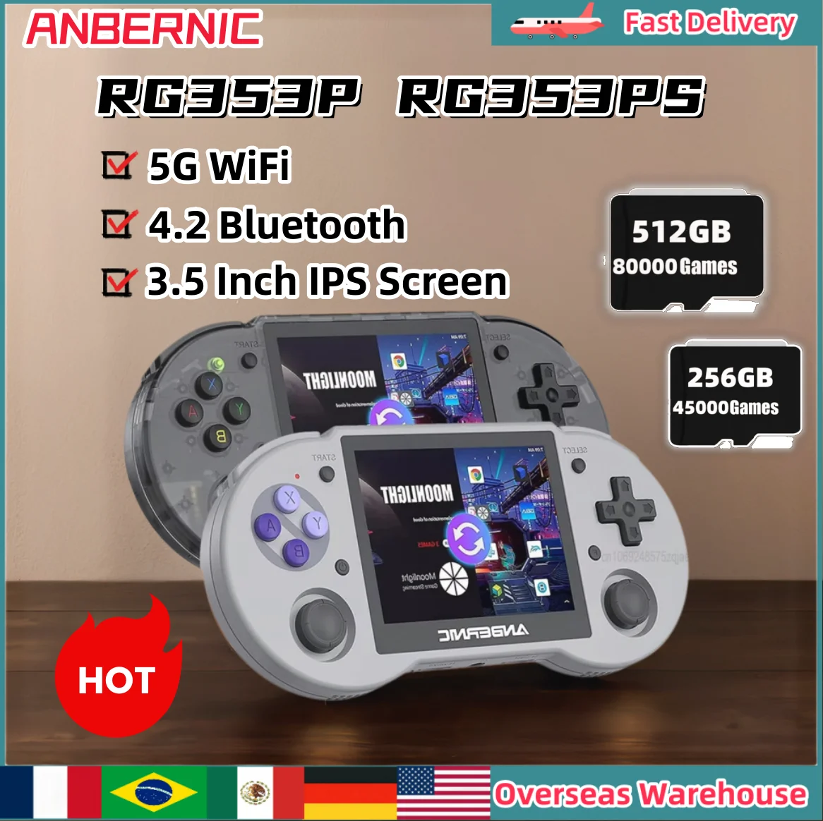 ANBERNIC RG353P RG353PS Handheld Game Console Retro Video Game Consoles 5G WiFi 4.2 Bluetooth 3.5 Inch IPS Screen Consoles Gifts