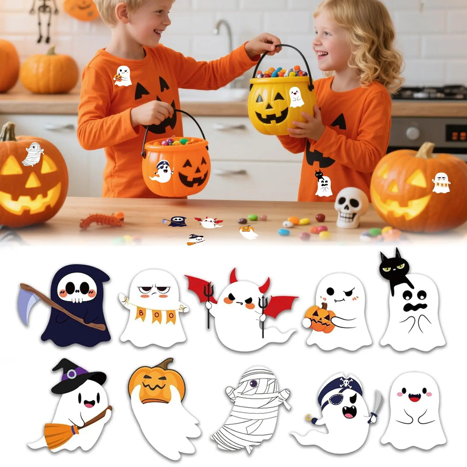 Halloween Roll Stickers 500 Pieces Scary Cute Ghost Luggage Decal Adhesive Halloween Stickers For Envelope Phone Teens Adults
