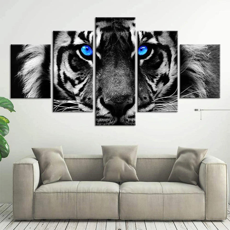 5d Animal Diamond Painting Blue eyed tiger Cross Stitch Diy Diamond Embroidery 5 Pieces  Home Decor Full Rhinestones Mosaic Gift