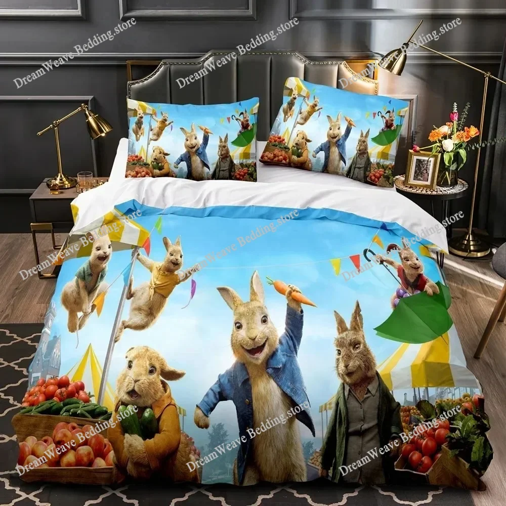 

3D Printed Anime Peter The Rabbit Bedding Set Boys Girls Twin Queen Size Duvet Cover Pillowcase Bed Kids Adult Home Textile