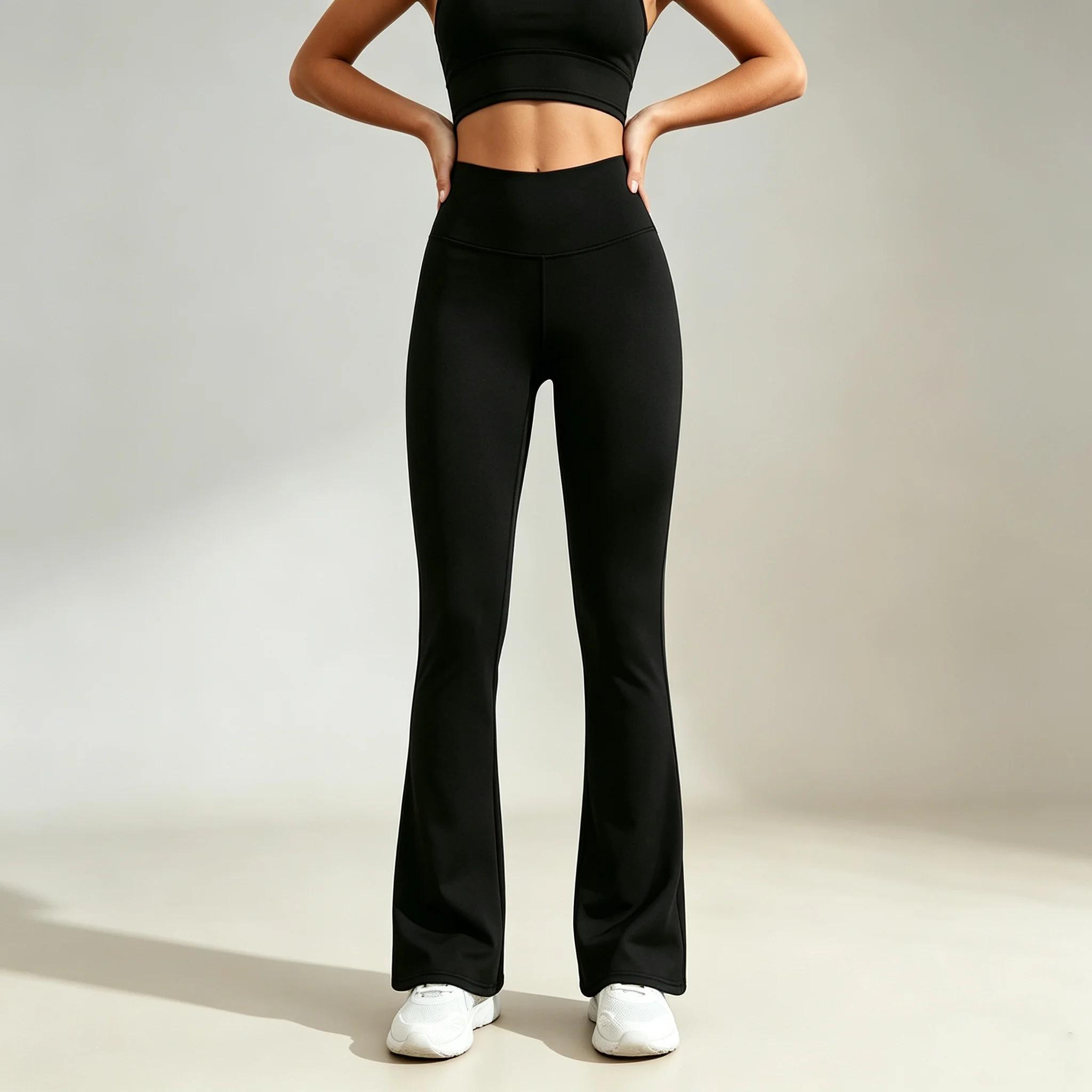Women's yoga Leggings, High Waisted Booty Lifting Flare Pants Breathable Sport Pants Solid Color Quick Drying Pants Casual Wear