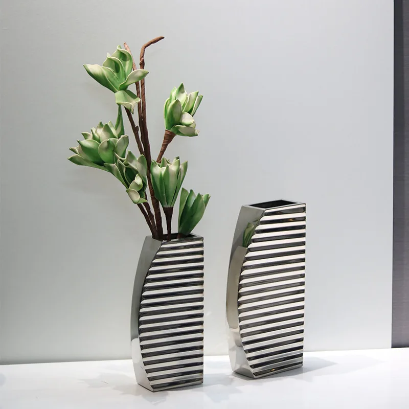 Modern simple silver vase living room coffee table desktop flower model room hotel exhibition hall decoration