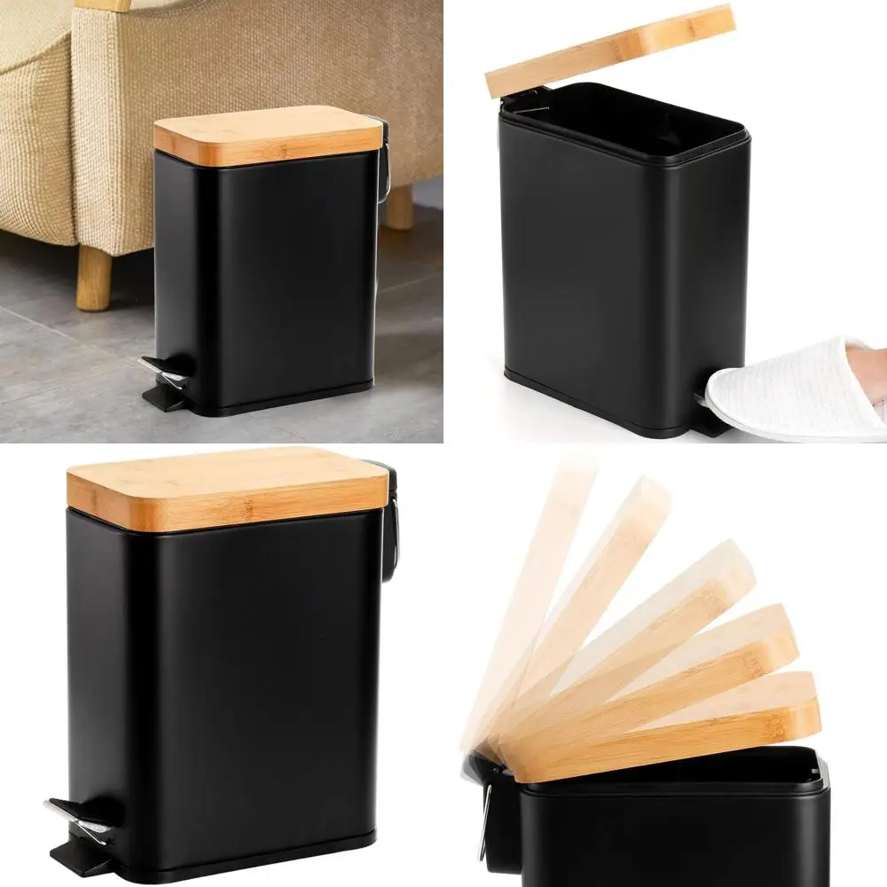 

Корзина для мусора с мягким закрыванием объемом 1,3 галлона со съемным вкладышем для дома, офиса и автофургона, черная