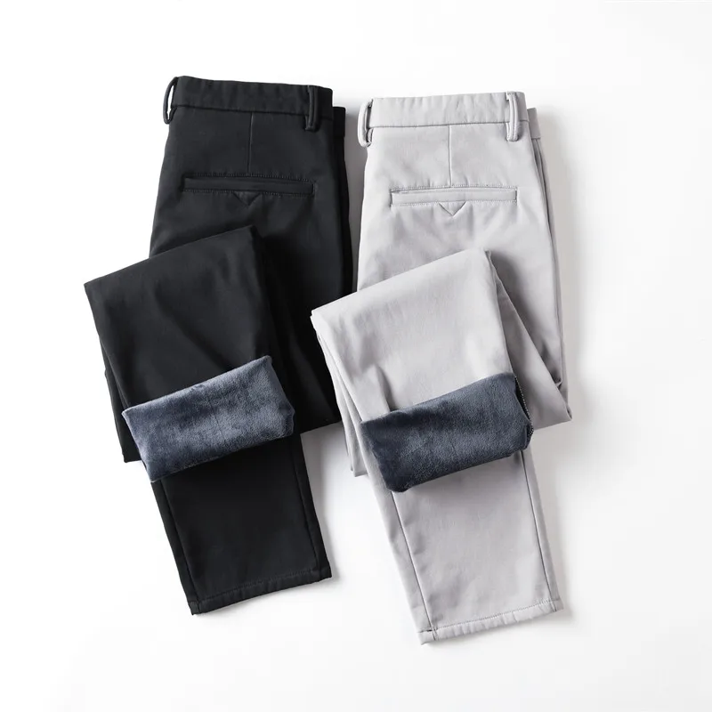 

Осень-зима 2024, мужские флисовые теплые классические брюки, мужские классические деловые брюки, мужские черные, серые, хаки, повседневные прямые брюки