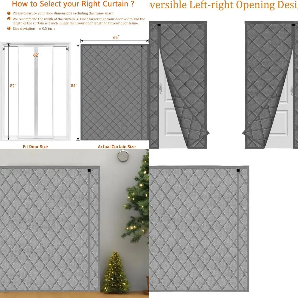 

65x84 Магнитная изолированная термозанавеска для дверей, ромбовидный узор, серая, с боковым открытием, идеально подходит для дверей 62x82
