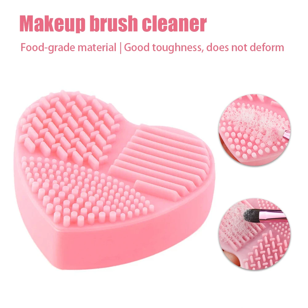Pink Heart-Shaped Makeup Brush Cleaning Brush, Compact Makeup Brush Cleaning Too, Easy Store Use