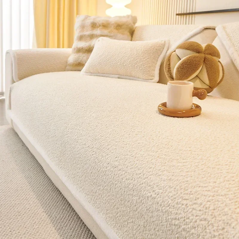 Modern Sofa Towel Solid Color Sofa Covers for Living Room Winter Anti-slip Chenille Couch Cover Plush Edge  Couch Pad 소파커버