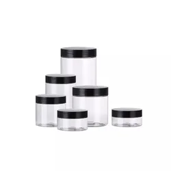 Hot sale PET transparent plastic jar with black lid cosmetic container for skincare cream scrub and body butter