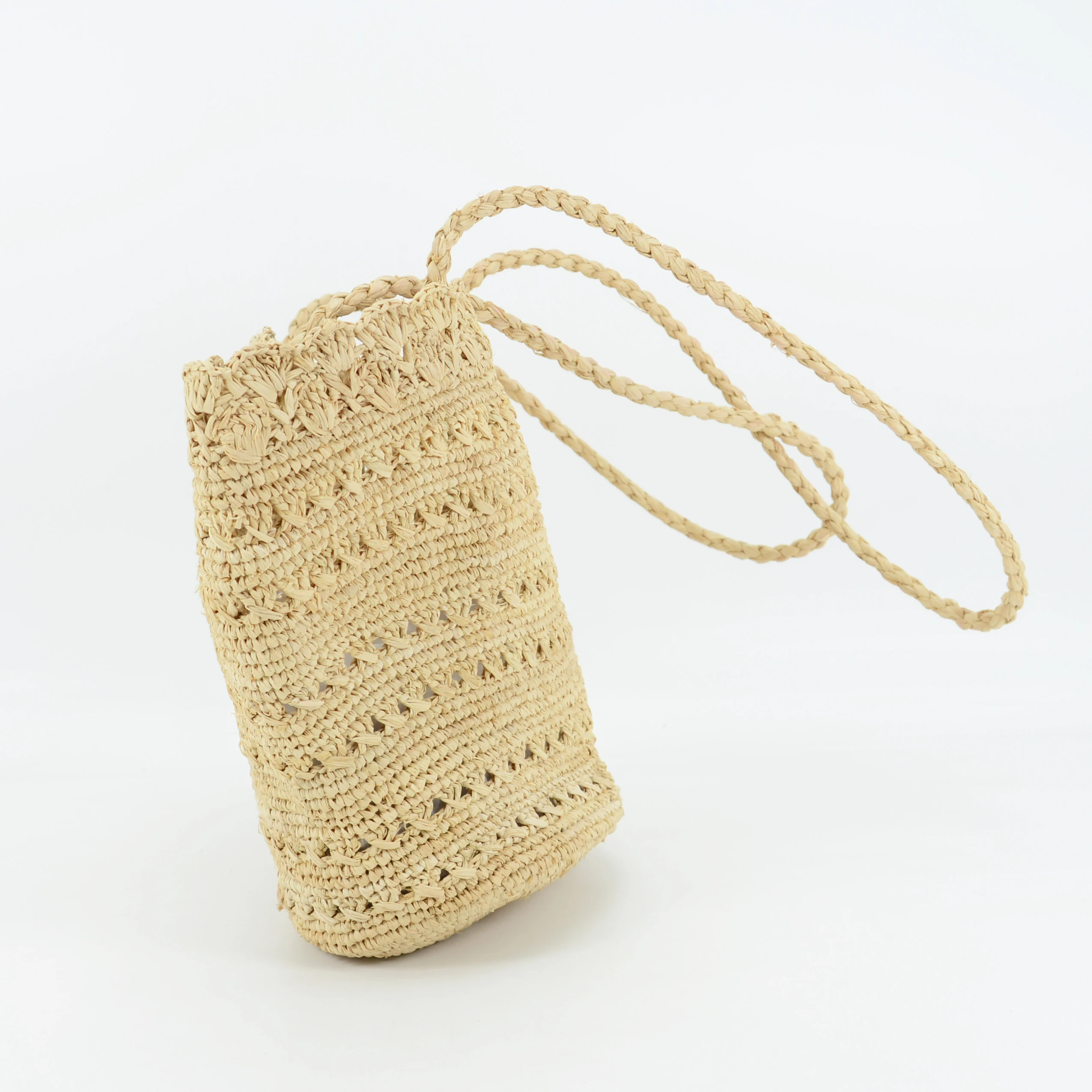 Handmade Crocheted Natural Raffia Shoulder Bag Hollow Out Design