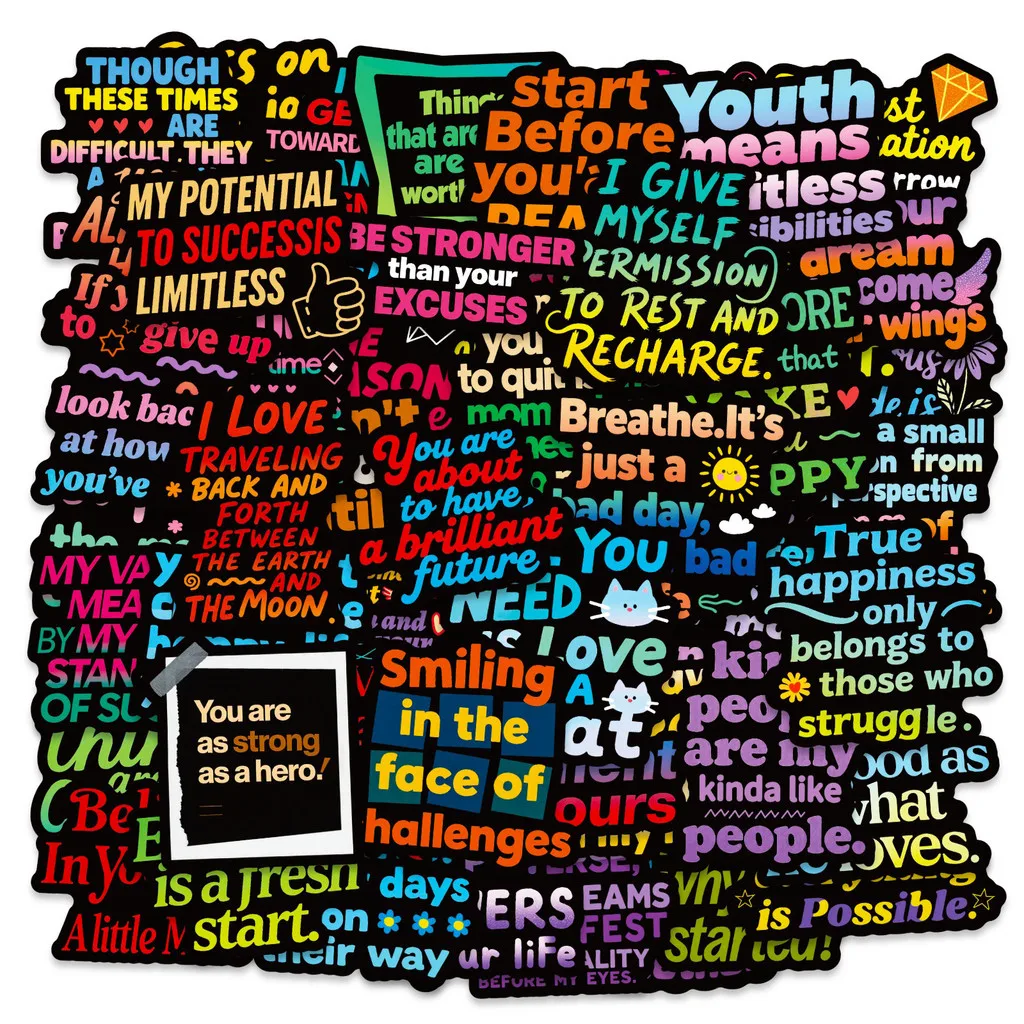 56 Pcs New Dark-Style Text Stickers - Positive Quote Decals for Skateboard & Notebook Creative Decoration Giajar Sticker Store