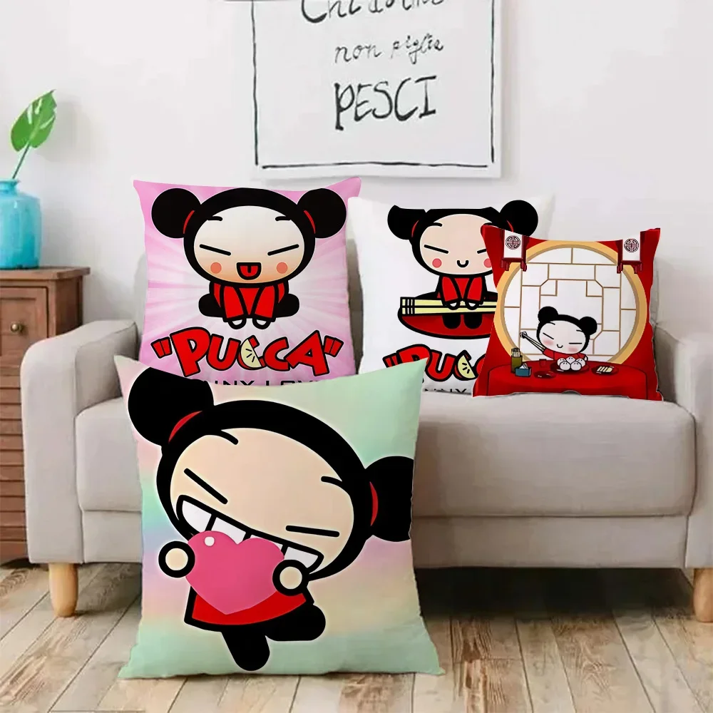 Kawaii Pucca Anime Manga Pillow Covers Cartoon Sofa Decorative Home Double-sided Printing Short Plush Cute Cushion Cover