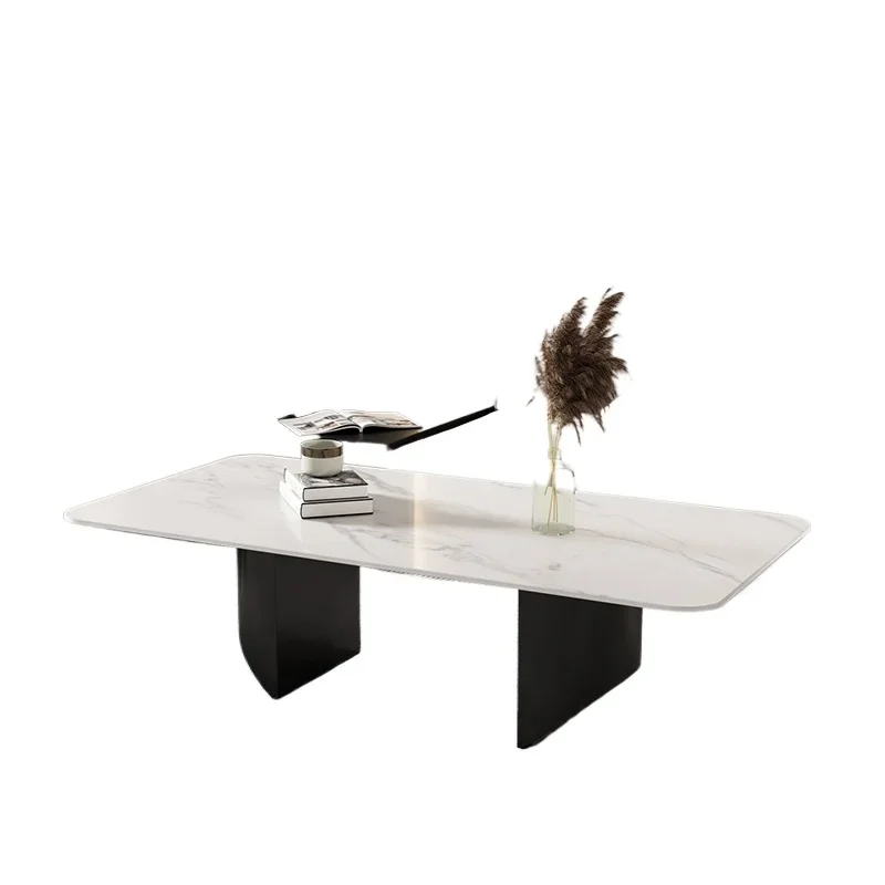 Italian minimalist light luxury rock slab coffee table Living room household small rectangular table High-end stainless steel