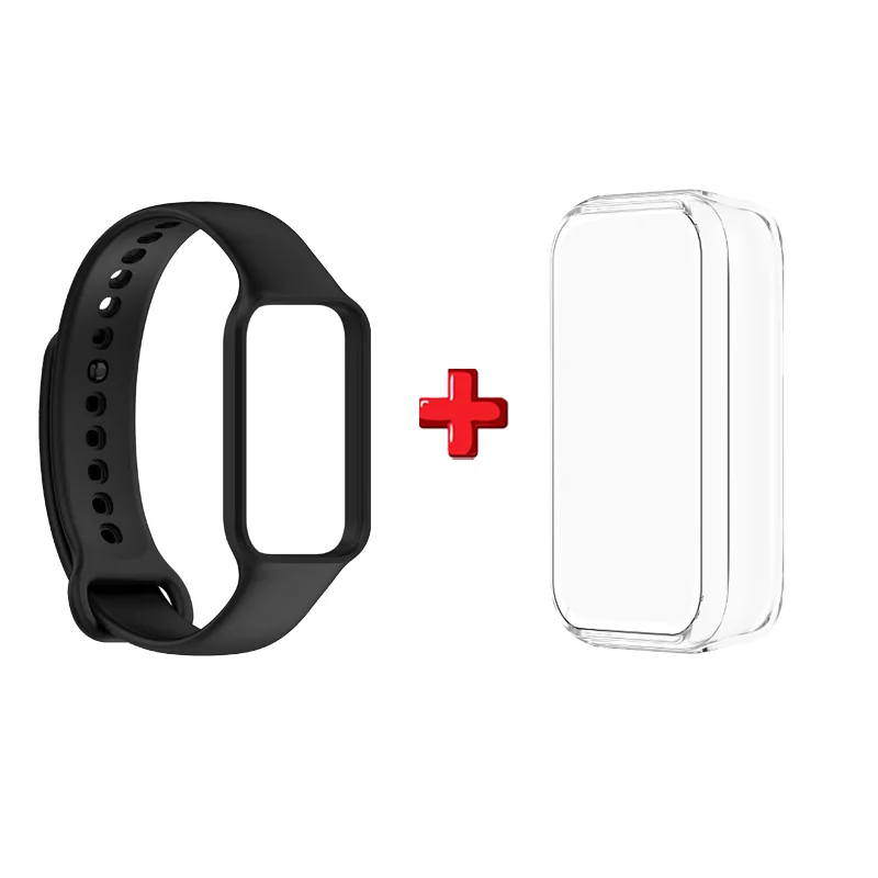 2 in 1 TPU Case +Strap Compatible with Amazfit Band7 Watch Band Women Men, Soft Silicone Sport Replacement