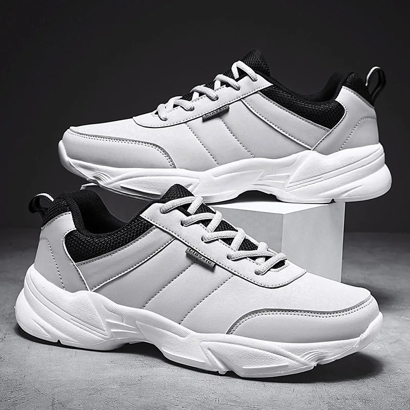 Men Sneakers Outdoor PU Leather Running Shoes Lace Up Mesh Men Trekking Shoes Breathable Thick Bottom EVA Sole Plus Size 39-48