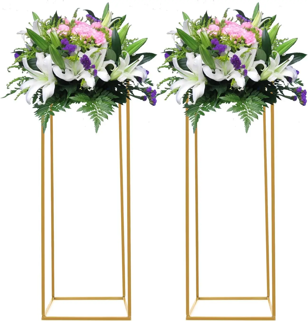 

2 Pcs - 31.5in - Decorative Display Pedestals Metal Flower Stand Floor Vases Column