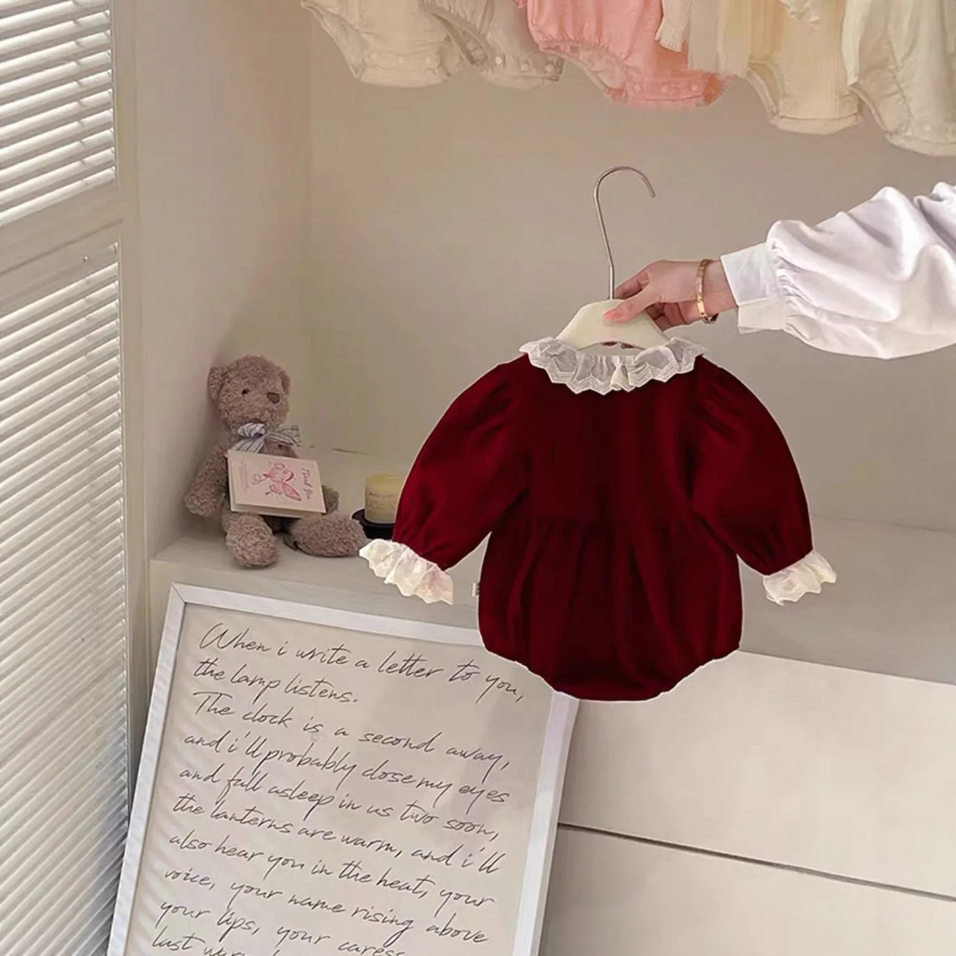 HY2708-Q2706 Autumn Red Long Sleeve Baby Girl Dress Infant Bottom Covering Clothes for Crawling Sisters Outfit