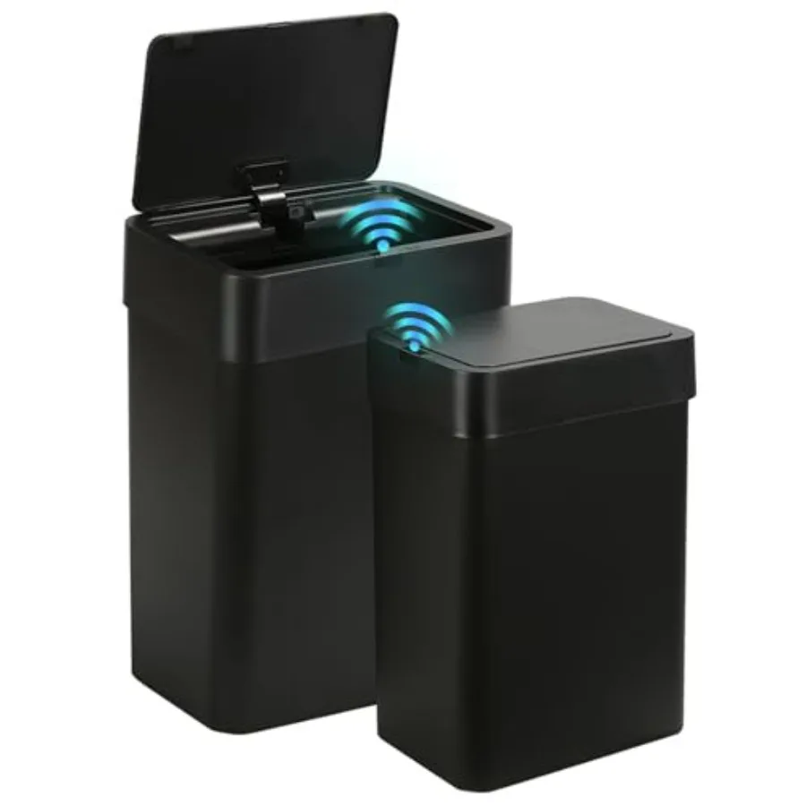 

2 Pack Bathroom Trash Can with Lid - 2.5 Gal and 4 Gal Motion Sensor Garbage Bin Smart Rubbish Bin Waterproof Slim Dustbin Auto