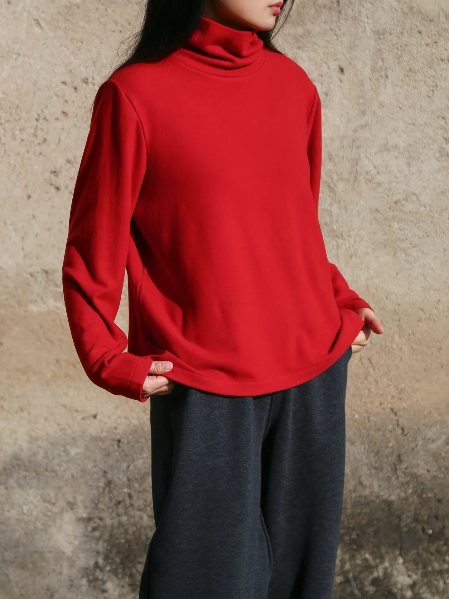 

Ele plus Size Loose Fit Women's Base Layer Top in Premium Red Simple Design Original Design Spring Autumn Cotton Polyester