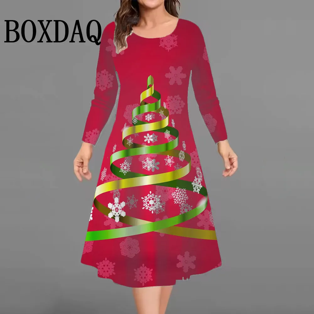 

Рождественские платья с принтом для женщин, модное платье больших размеров для рождественской вечеринки, элегантное свободное платье с длинными рукавами, новинка 2025 года, 9XL