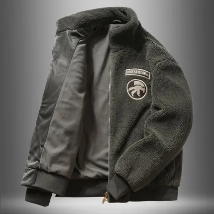 

Eagle AE Winter Cotton Jaet Men's Military Workwear Lamb Camere Stand Collar Fce Outerwear Trendy Zipper Closure Casual